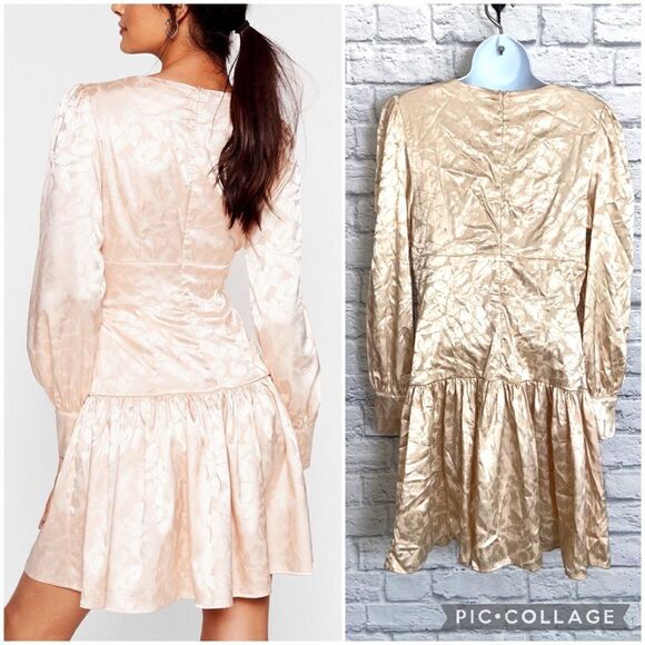 Nasty Gal Large Champagne Eyelet 'Em Stop And Stare Satin Mini Dress - Picture 10 of 16